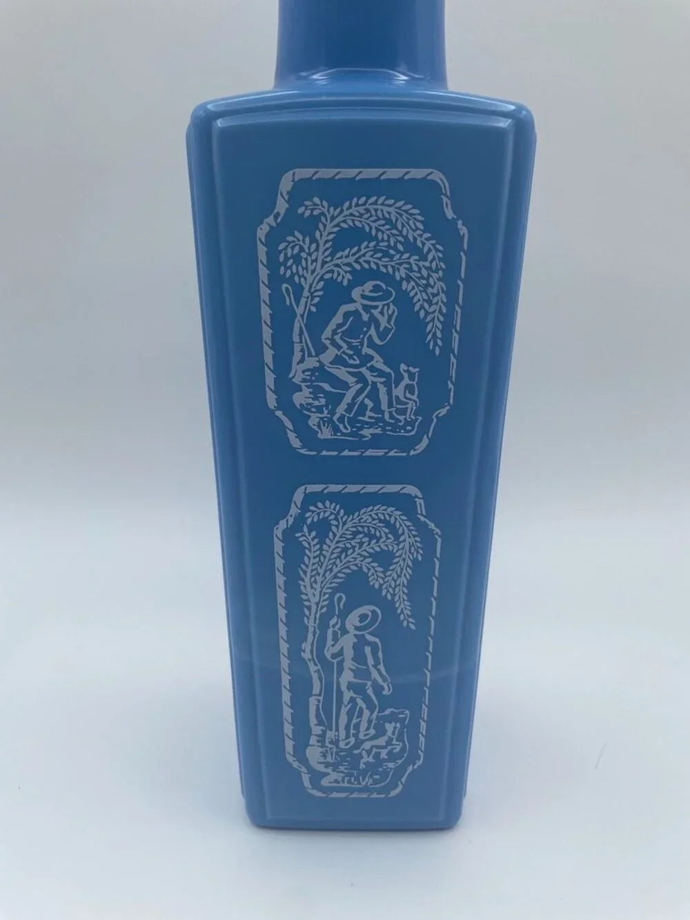 Vintage 1965 Jim Beam Blue Milk Glass Decanter with Stopper Shepherd And Dog